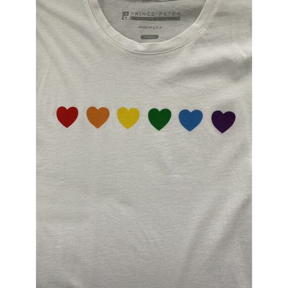 New Prince Peter Collection Rainbow Hearts Pride White T-Shirt Love Large NWT - Picture 6 of 11